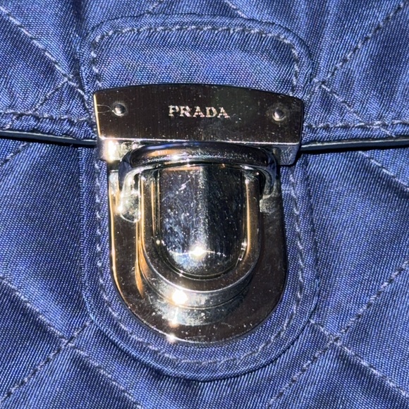 Preloved Prada quilted nylon shoulder bag navy blue pristine condition 9 1/2”X 6 - Picture 3 of 8